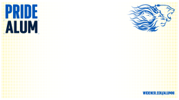 Pride Alum in top left corner on yellow background with pride lions logo