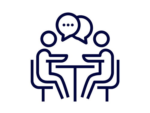icon showing people talking at a table with word bubbles